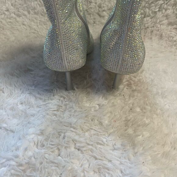Moda Tope synthetic Silver Rhinestones Ankle Boots pointed toe side zipper SZ9.5 - Picture 5 of 16